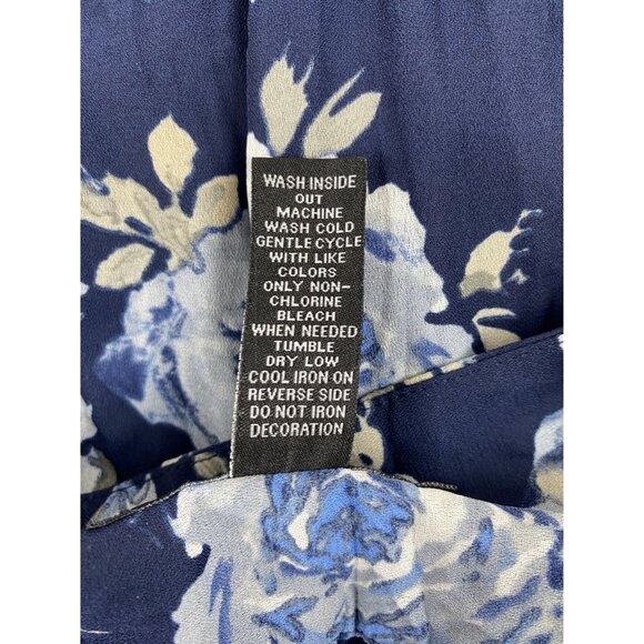 INC Women Floral Boho Flowy Pleated Skirt W/Wide Sequin Trim Blue & White SZ 6 - Picture 4 of 12